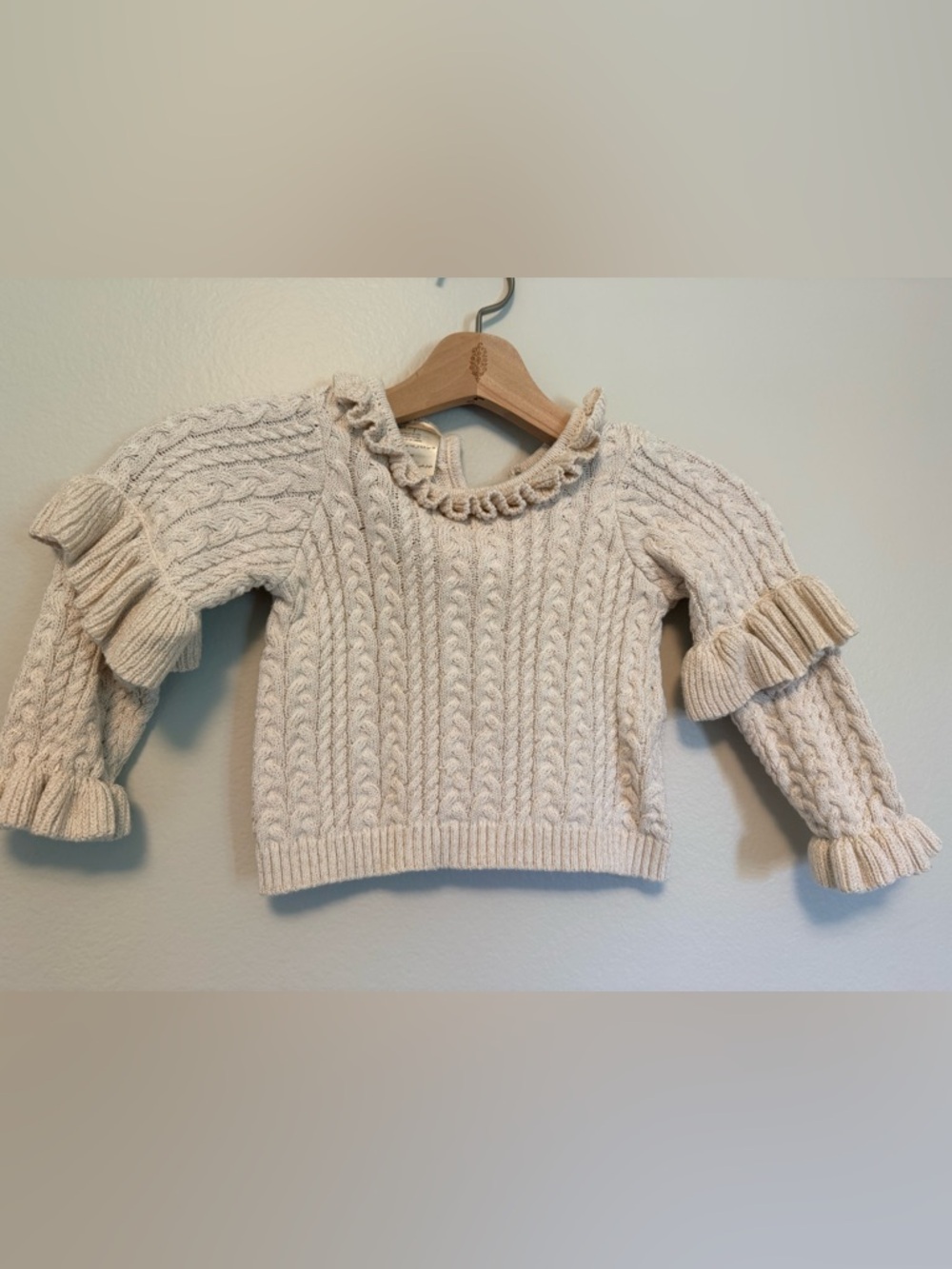 First Impressions Cream Cable-Knit Ruffle Sweater